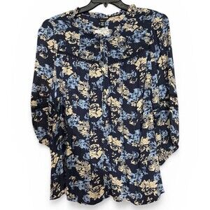 Intro Long Sleeved 2X Blue Floral Peasant Blouse | Boho | NWT